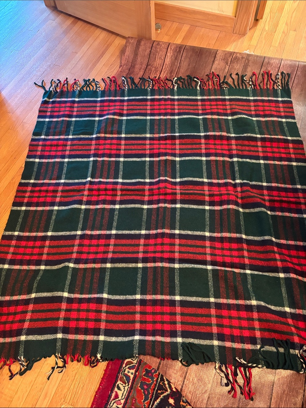 Wool Plaid Fringed Throw 52" square